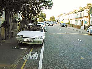 cycle lane through parking space