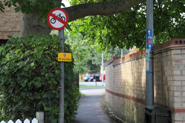 No No Cycling Sign on NCN 11 in Ely
