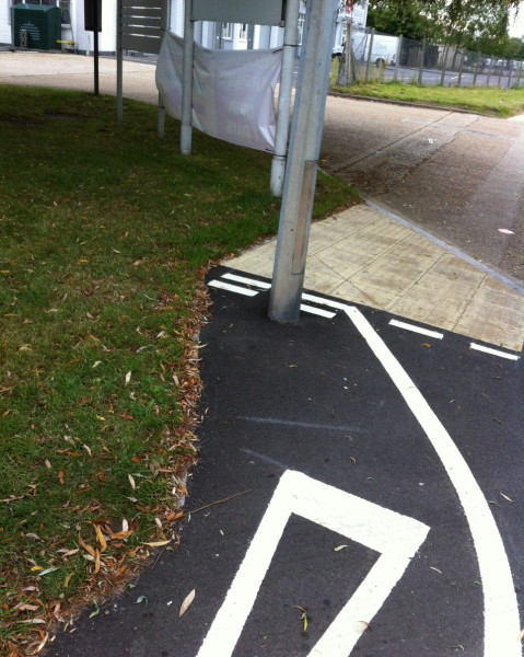 cycle path veers left - straight into a lamp post