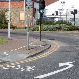 short cycle path with a post in the middle