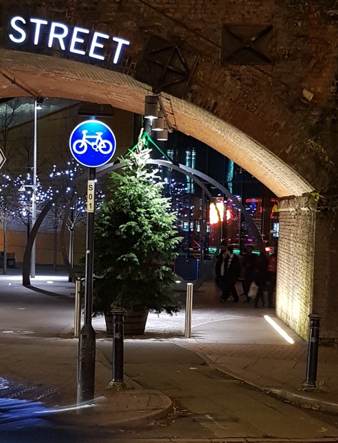 christmas tree erected in a cycle path
