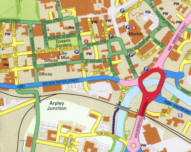 an example section of the map showing the town centre